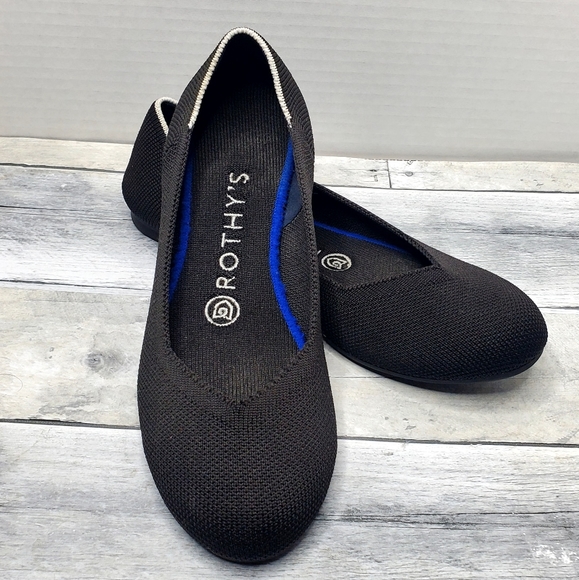 Rothy's The Flat Black Round Toe White Halo Slip on Shoes Retired Size 6 - Picture 2 of 10